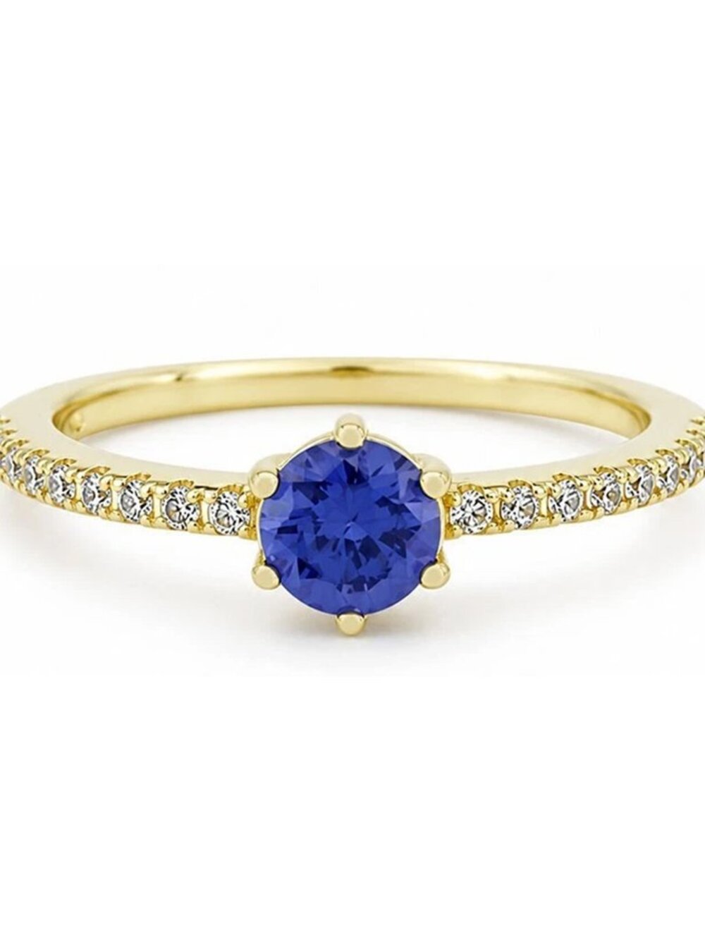 Created 0.80 Cts Tanzanite & W/Sapphire Ring 14k Yellow Gold Plated